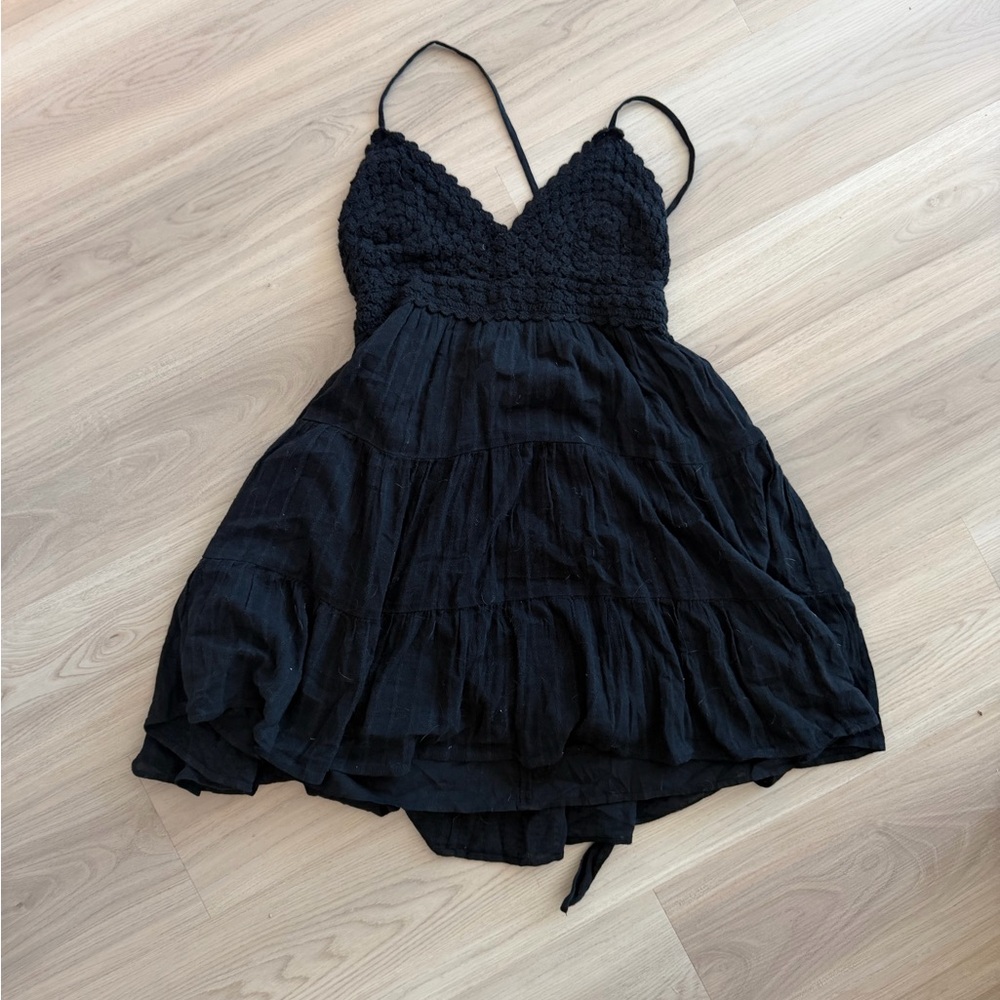 Aerie Black Tiered Sundress with Crochet Bodice